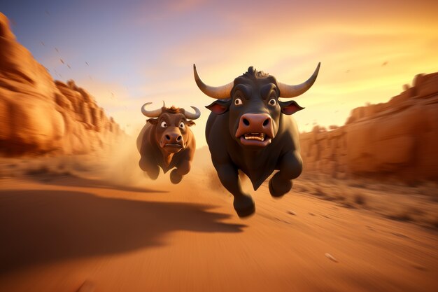3D-Cartoon Wildtiere in der Natur