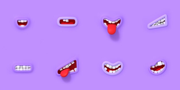 3D-Charaktermund mit unterschiedlichen Emotionen