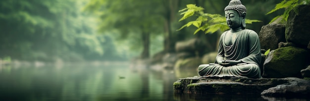 3D-Darstellung der Buddha-Statue auf dem See