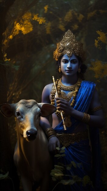 Kostenloses Foto 3d-darstellung der hinduistischen gottheit krishna