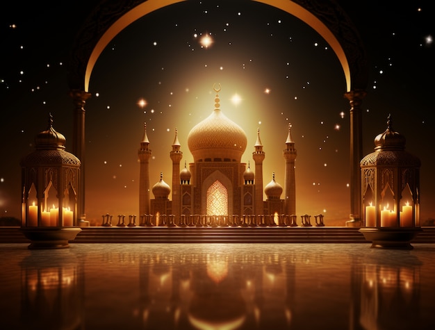 Kostenloses Foto 3d-darstellung des arabischen palastes für die islamische ramadan-feier