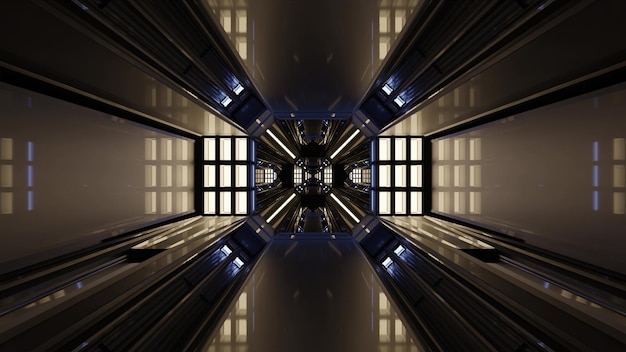 3d-darstellung des geometrischen 4k uhd-korridors mit symmetrischem ornament