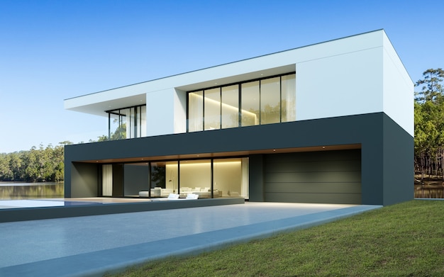 3d-darstellung des modernen luxushauses mit garage