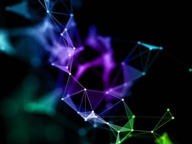3D-Darstellung einer abstrakten Netzwerkkommunikation mit niedrigem Poly-Hintergrund