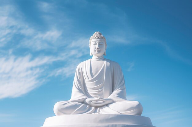 3D-Darstellung einer Buddha-Statue vor dem Himmel