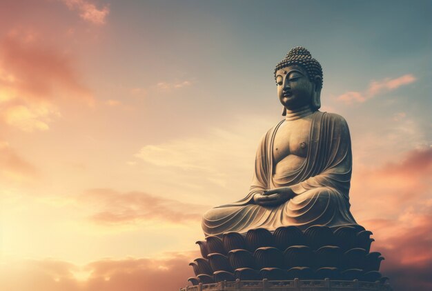 3D-Darstellung einer Buddha-Statue vor dem Himmel