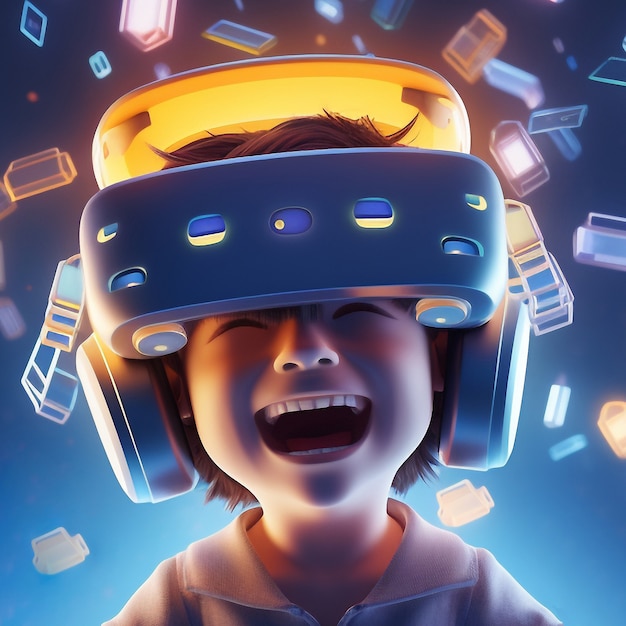 3D-Darstellung einer Cartoon-Person mit VR-Brille