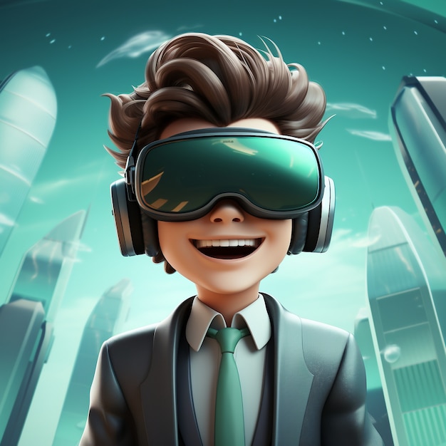 3D-Darstellung einer Cartoon-Person mit VR-Brille