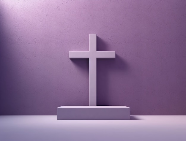 3D-Darstellung einer violetten Kreuzskulptur