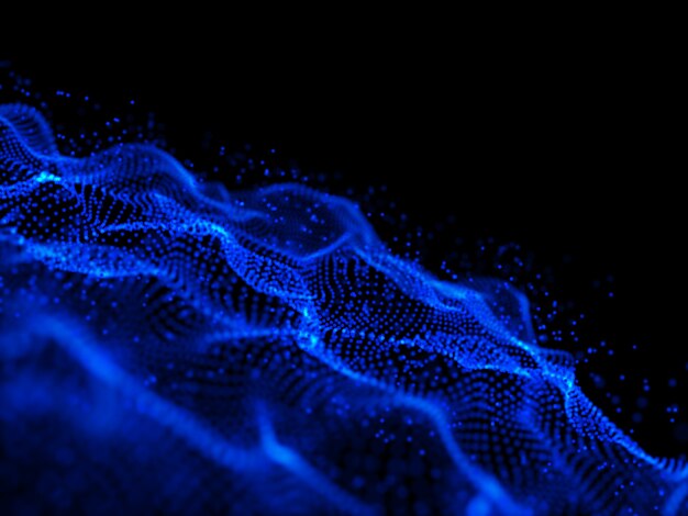 3D-Darstellung eines abstrakten Hintergrunds aus fließenden Partikeln