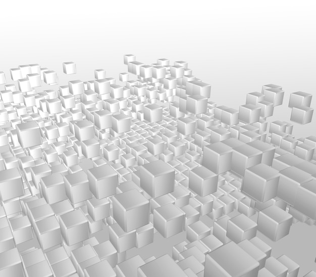 3D-Darstellung eines abstrakten Hintergrunds von weißen Würfeln
