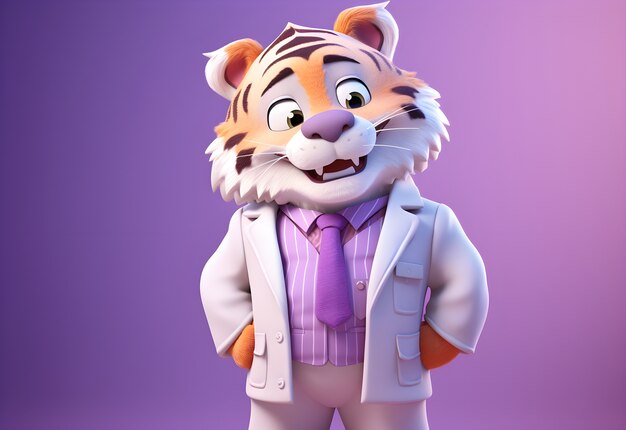 3D-Darstellung eines Cartoon-Tigers als Arzt