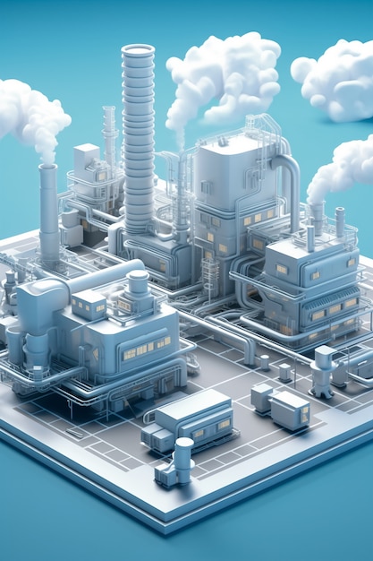 3D-Darstellung eines Fabrikgebäudes