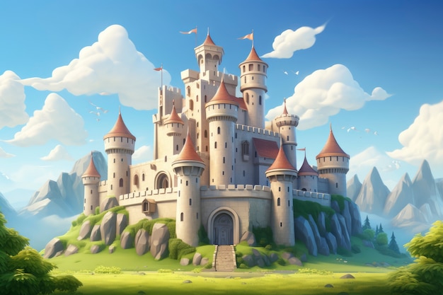 3D-Darstellung eines Fantasy-Schlossgebäudes