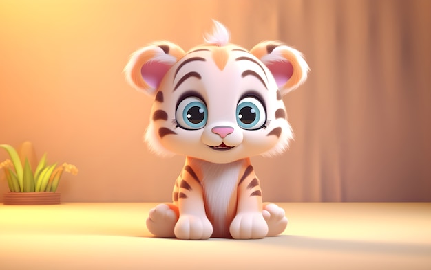 3D-Darstellung eines jungen Cartoon-Tigers