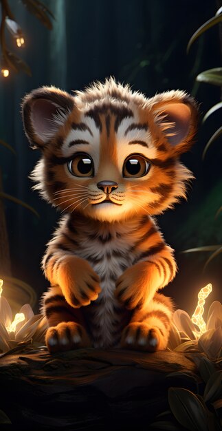 3D-Darstellung eines jungen Cartoon-Tigers