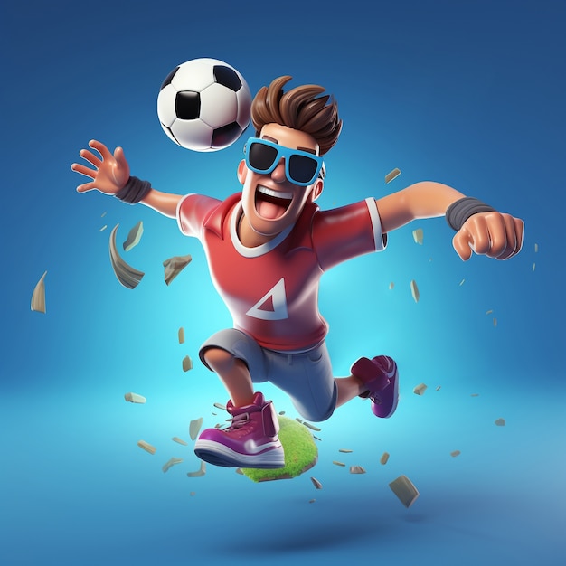 3D-Darstellung eines Jungen, der Fußball spielt