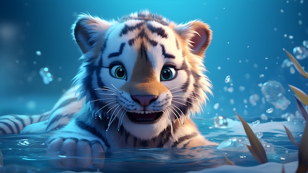 Kostenloses Foto 3d-darstellung eines jungen tigers