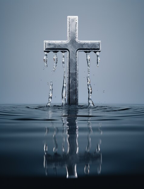 3D-Darstellung eines Kreuzes über dem Wasser