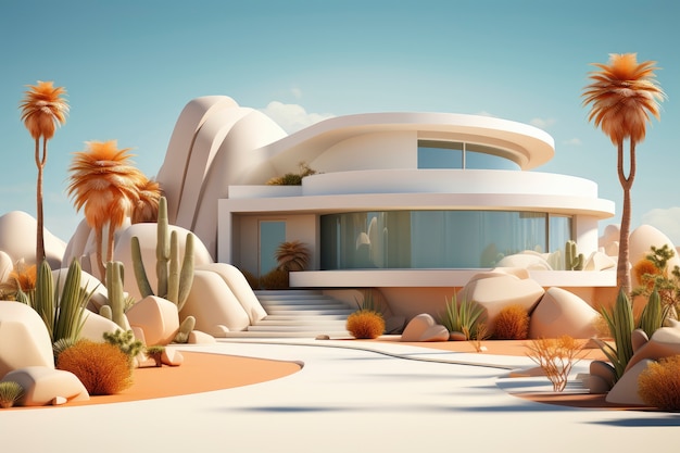 3D-Darstellung eines modernen Hauses