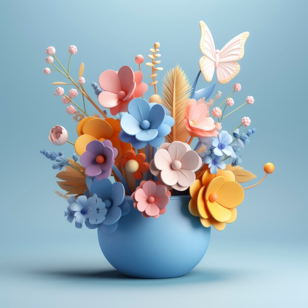 3D-Darstellung eines papierähnlichen Blumenarrangements