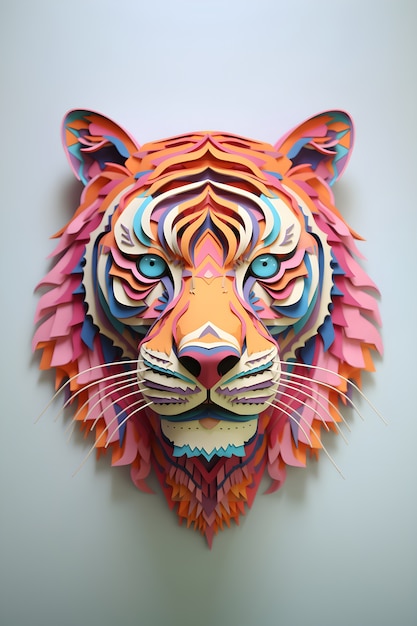 3D-Darstellung von Cartoon-Tiger-Papierkunst