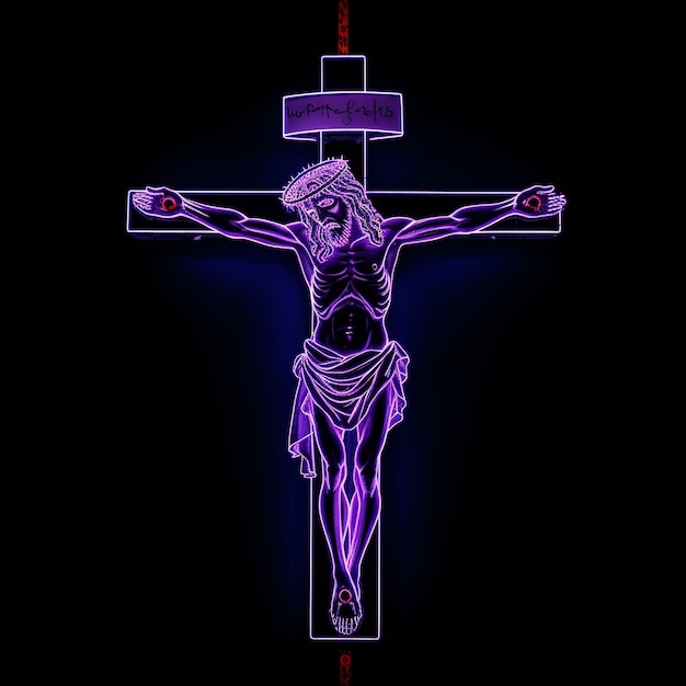 Kostenloses Foto 3d-darstellung von jesus auf neonkreuz