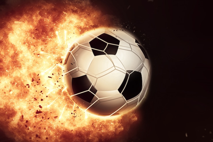 Kostenlose Foto 3d, das brennenden fußball / fußball eplodiert