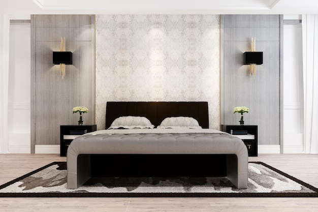 3d, das schöne Luxusschlafzimmersuite im Hotel mit Fernsehen überträgt