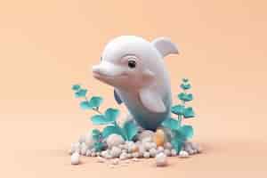Kostenloses Foto 3d-delfin mit pflanzen