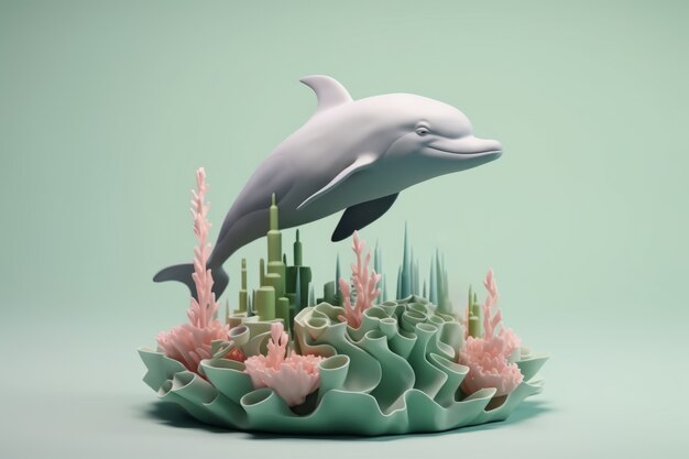 3D-Delfin mit Pflanzen