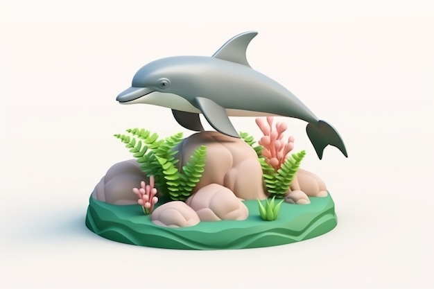 3D-Delfin mit Pflanzen