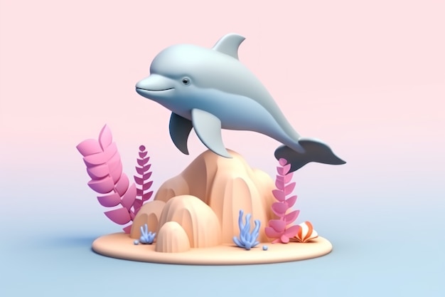 3D-Delfin mit Pflanzen