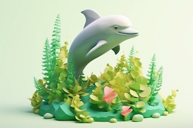 3D-Delfin mit Pflanzen