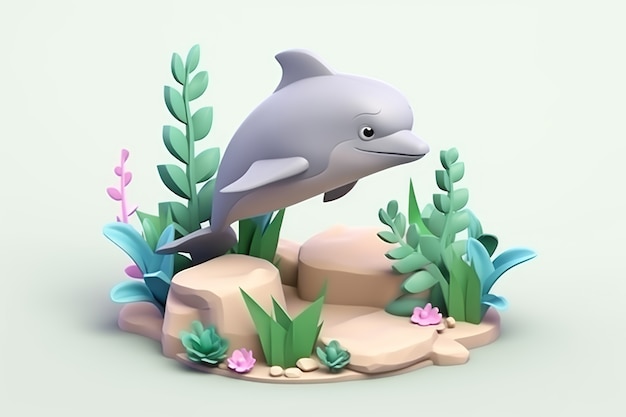 3D-Delfin mit Pflanzen