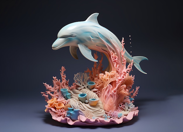 3D-Delfin mit Pflanzen