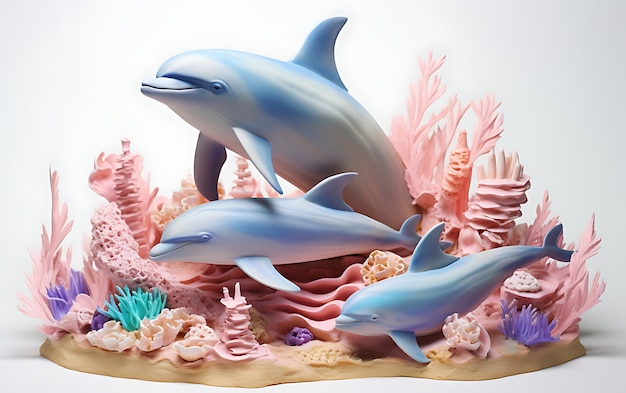 3D-Delfin mit Pflanzen