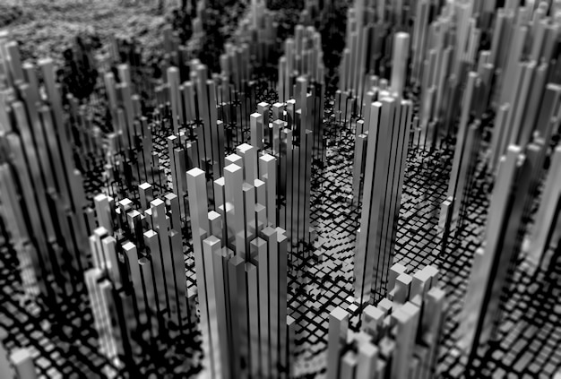 3D futuristische Landschaft der glänzenden Würfel in monoton