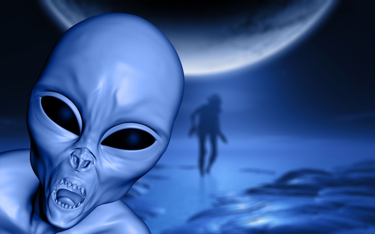 Kostenlose Foto 3d halloween landschaft mit bösen alien