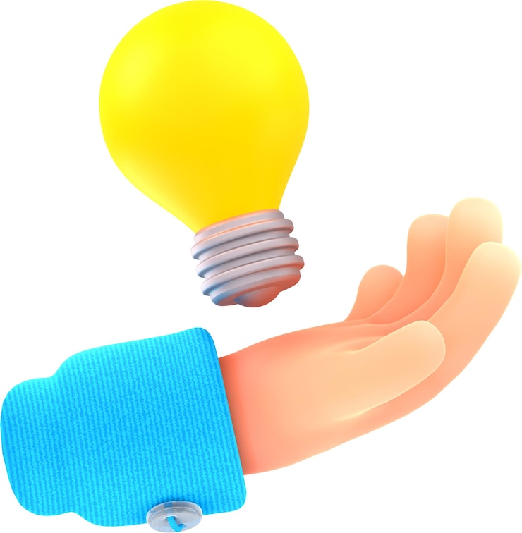 Kostenlose Foto 3d-hand, die glühbirne geniale geschäftsidee hält