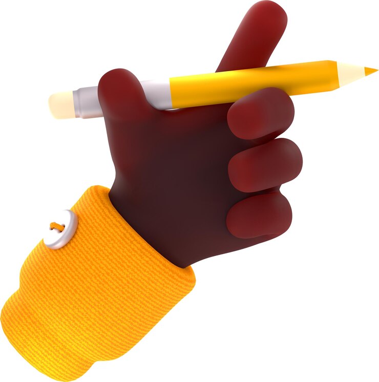 Kostenlose Foto 3d-hand mit gelbem bleistift mit radiergummi
