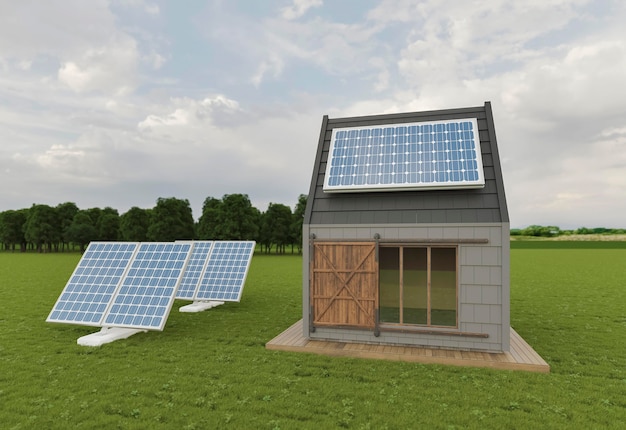 3d Haus mit Solarpaneelen