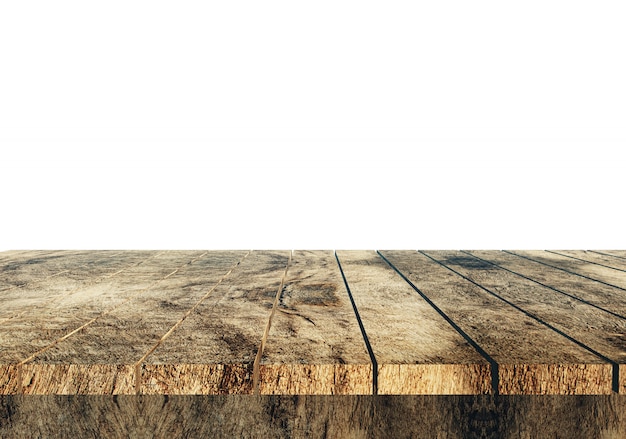 3D Holztisch gegen einen weißen Hintergrund