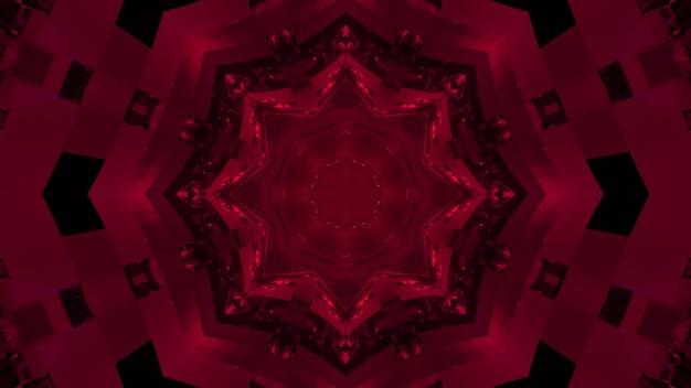 3d-illustration des hellen fuchsia fraktalen blumenmusters im dunklen tunnel als abstrakter hintergrund