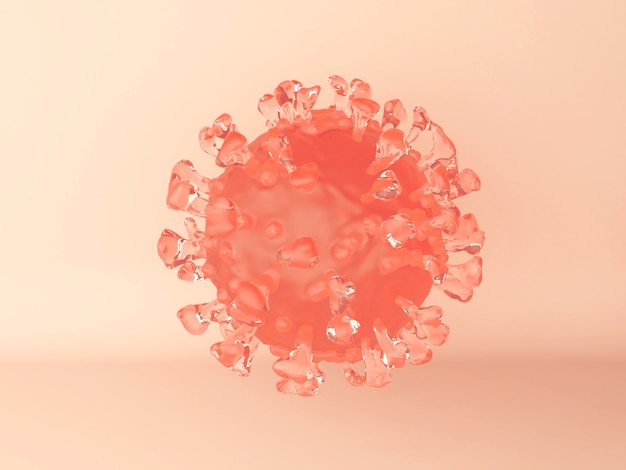 3D-Illustration. Eine Coronavirus-Viruszelle auf Orange. Mikroskopische Ansicht eines infektiösen Virus.