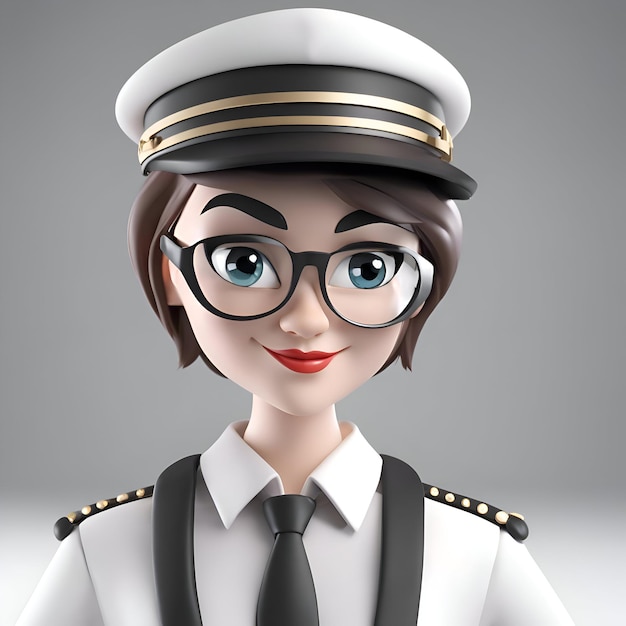 Kostenloses Foto 3d-illustration einer weiblichen pilotin mit brille und mütze