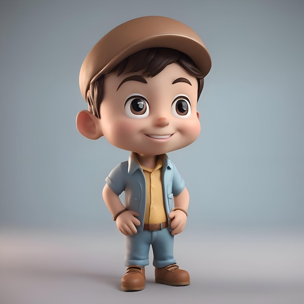 3D-Illustration eines Cartoon-Jungen mit Beret und Gelegenheitskleidung