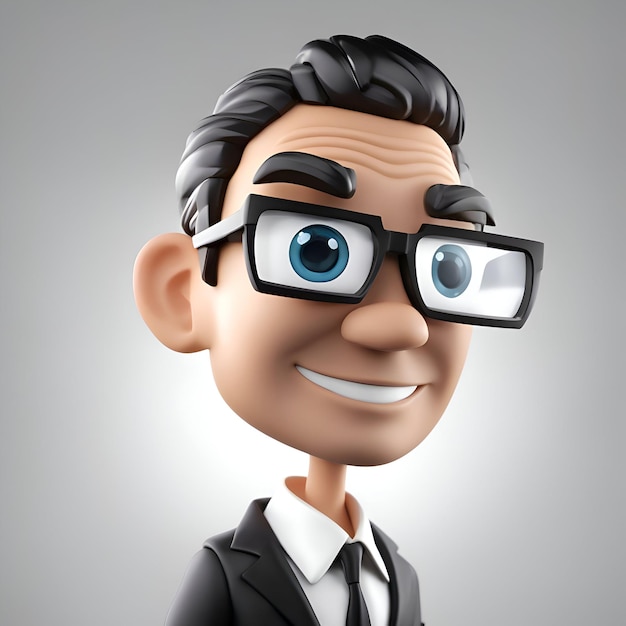 3D-Illustration eines Geschäftsmannes, der eine Brille trägt und lächelt