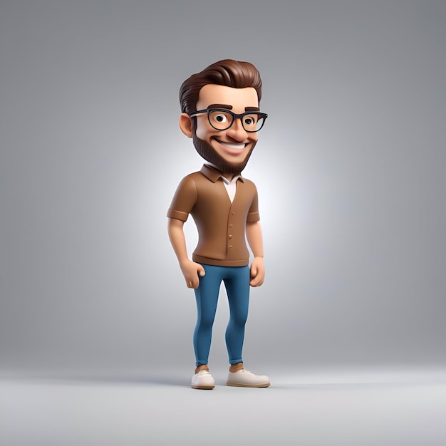 3D-Illustration eines jungen Hipsters, der auf einem grauen Hintergrund steht