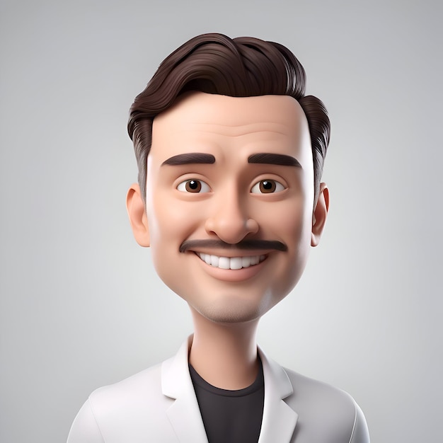 3D-Illustration eines jungen Mannes in einem weißen Mantel mit Schnurrbart